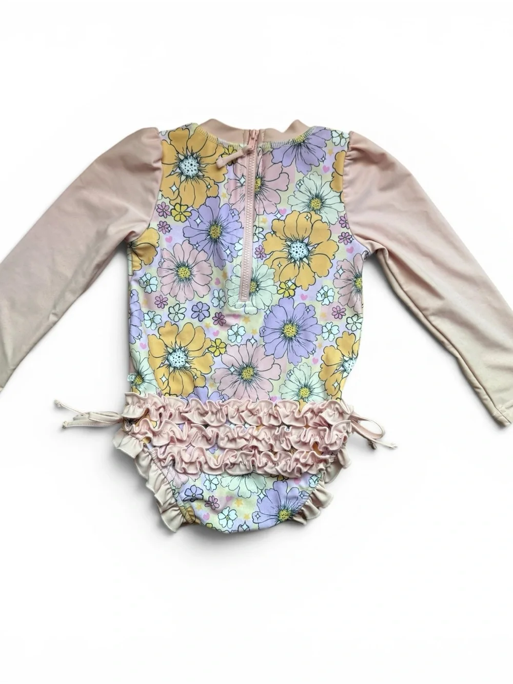 Caden Lane Floral Long Sleeve Ruffle One Piece Swimsuit Rash Guard 3Т Toddler